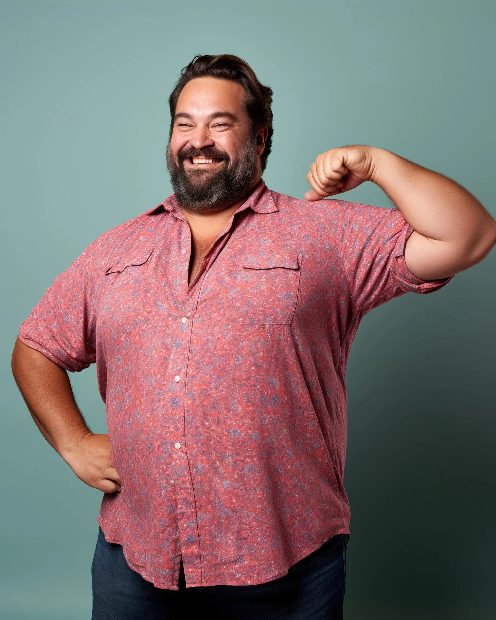 Smiling man flexing his arm
