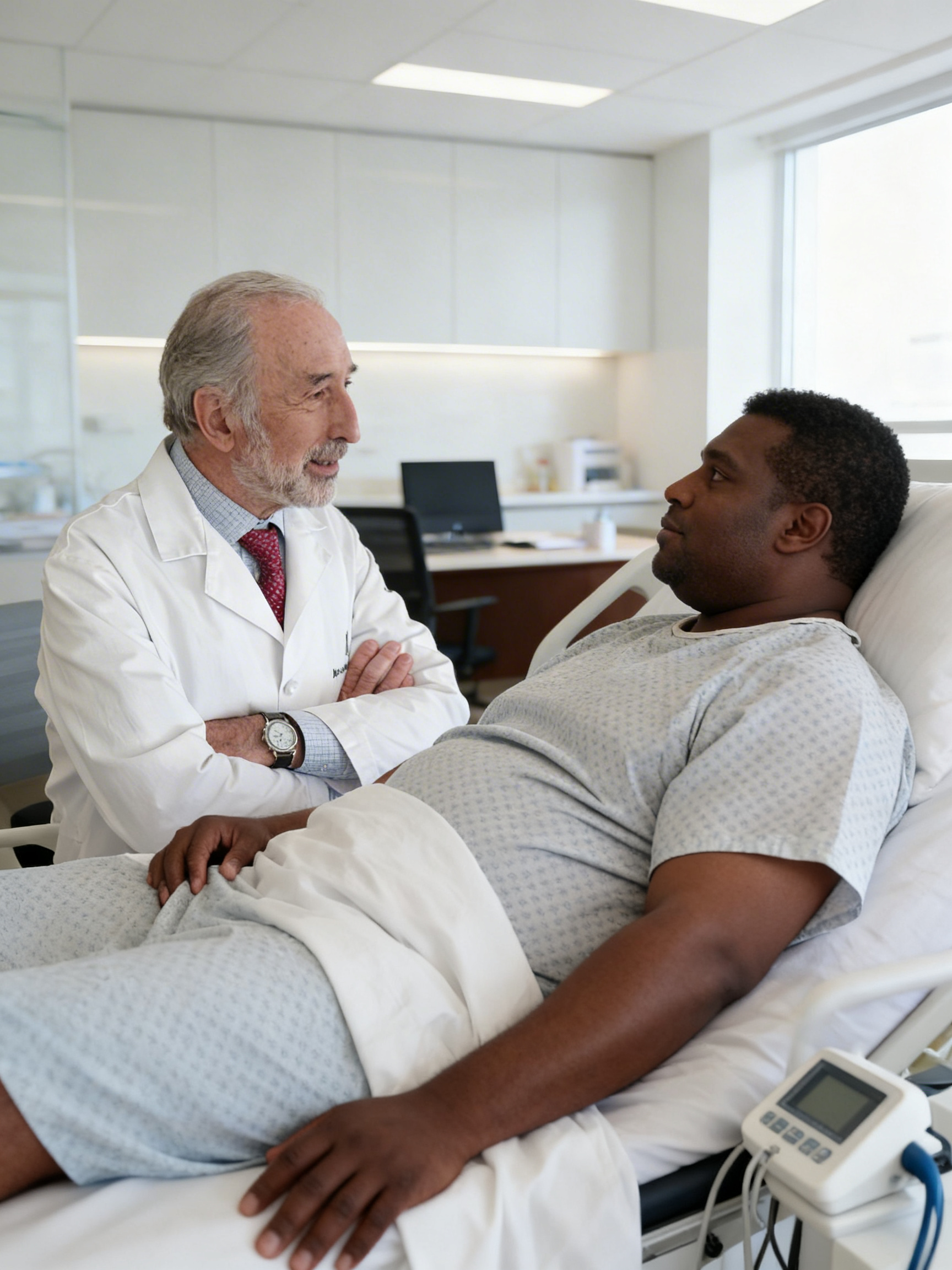 Dr. Mark Solomon discussing scrotal web correction with a patient