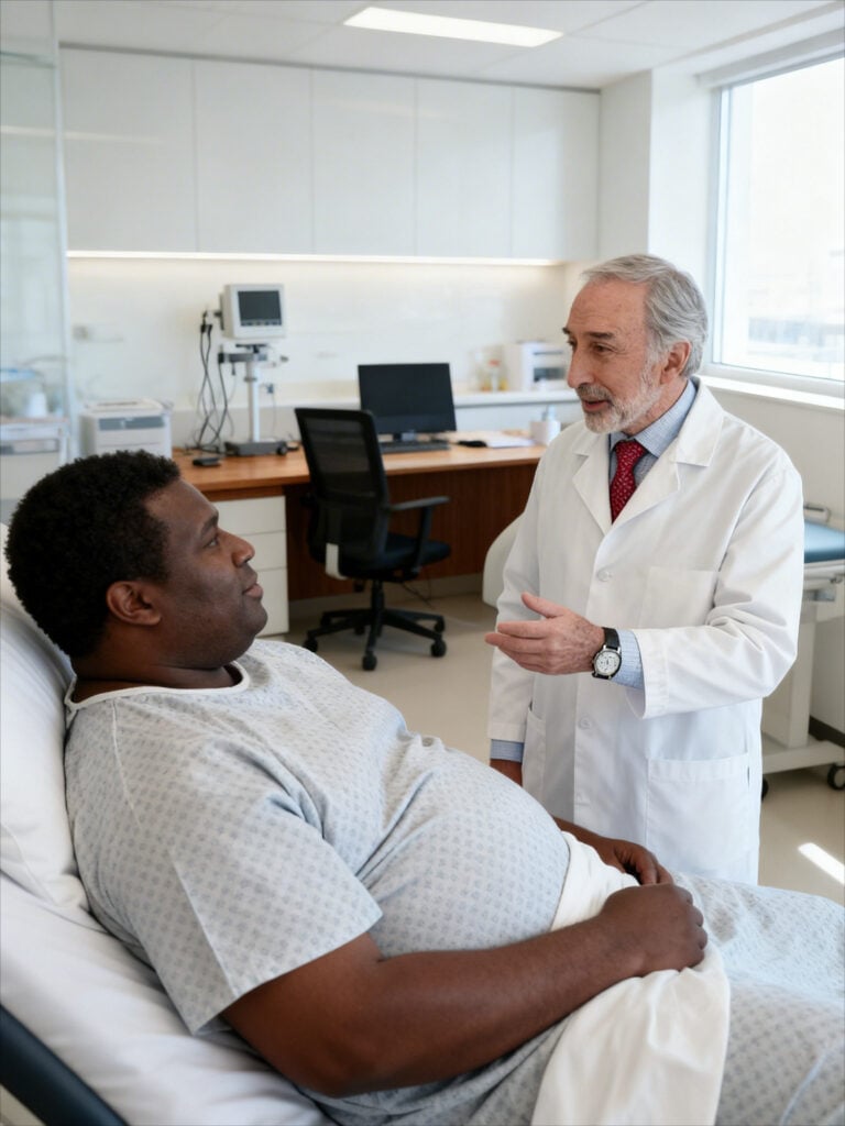 Dr. Mark Solomon reviewing post-operative care instructions with a patient