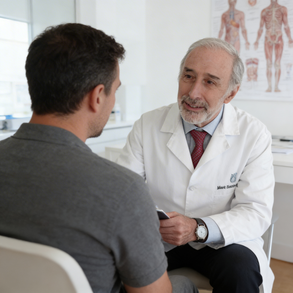 Dr. Mark Solomon discussing penis lengthening through ligament release with a patient