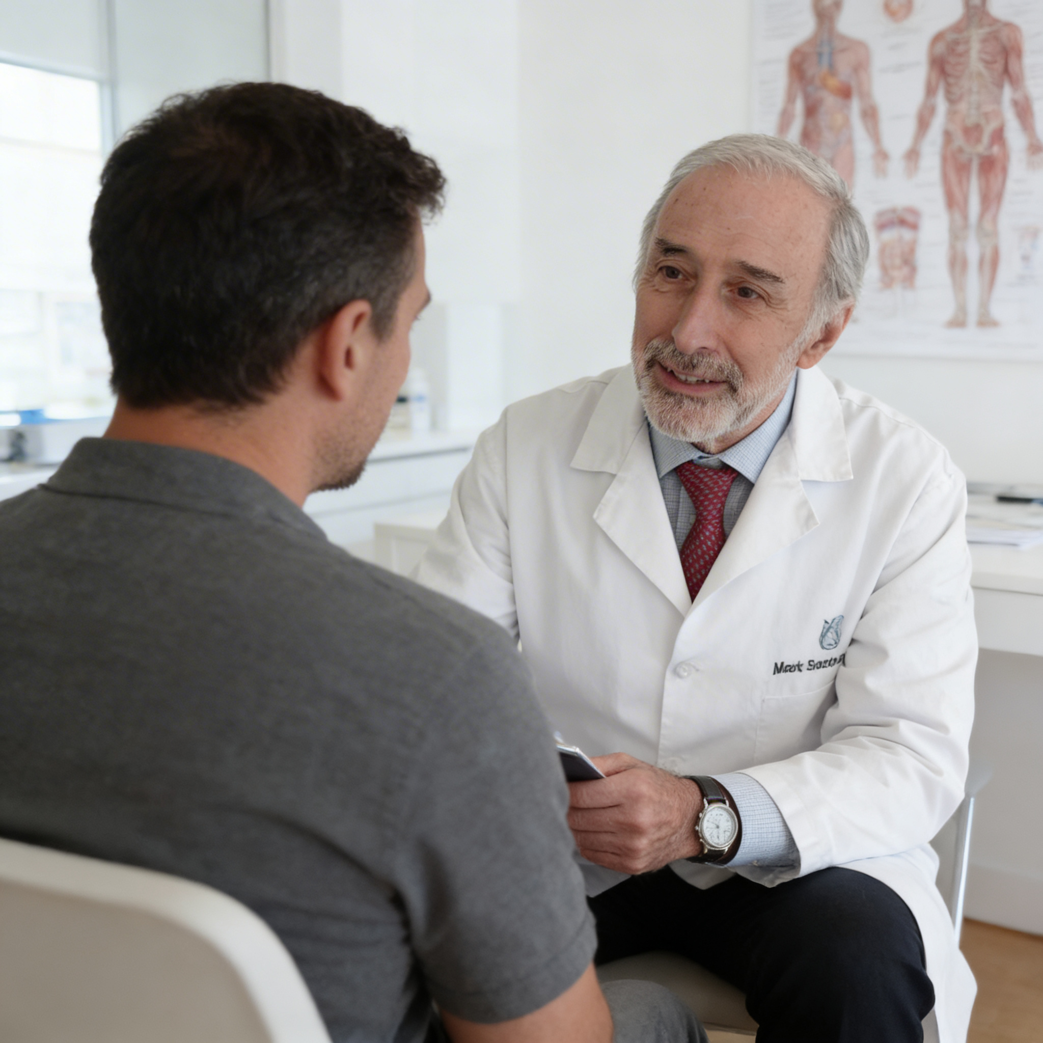 Dr. Mark Solomon discussing penis lengthening through ligament release with a patient