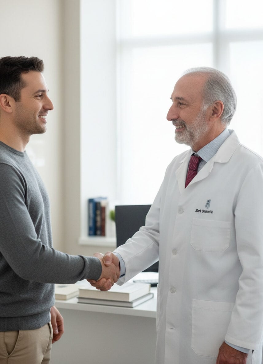 Dr. Mark Solomon explaining pubic lift and liposuction options to a patient